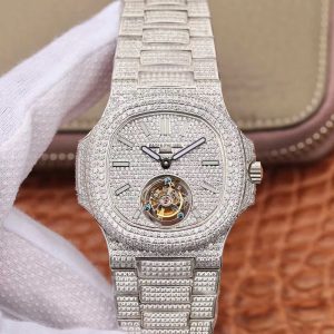 Best R8 Factory Replica Watches Patek Philippe Nautilus Tourbillon 5711 White Gold Diamond For Sale - Replica Watch Wholesale