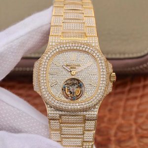 Best Replica Patek Philippe Nautilus Jumbo 5711 Tourbillon R8 Factory 18K Yellow Gold Diamond Dial For Sale - Replica Watch Wholesale