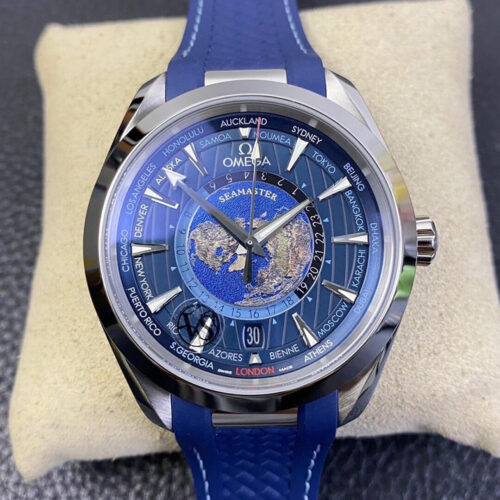 Best VS Factory Replica Omega Seamaster Aqua Terra GMT Worldtimer 220.12.43.22.03.001 Blue Strap For Sale - Replica Watch Wholesale