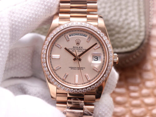 Best EW Factory Replica Rolex Day-Date M228345RBR-0007 Diamond Sundust Dial For Sale - Replica Watch Wholesale