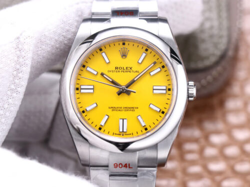 Best EW Factory Replica Rolex Oyster Perpetual M124300-0004 41MM Yellow Dial For Sale - Replica Watch Wholesale