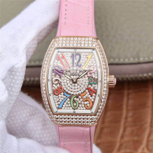 Best ABF Factory Replica Franck Muller Vanguard Ladies pink Strap For Sale - Replica Watch Wholesale