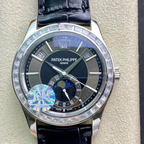 Best KM Factory Replica Patek Philippe Grand Complications 5205G Black Leather Strap For Sale - Replica Watch Wholesale