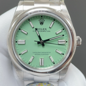 Clean Factory Replica Rolex Oyster Perpetual M134300-0006 Green Dial For Sale - Replica Watch Wholesale