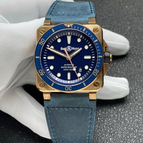 BR Factory Replica Bell Ross INSTRUMENTS BR 03-92 DIVER BRONZE BLUE Leather Strap For Sale - Replica Watch Wholesale